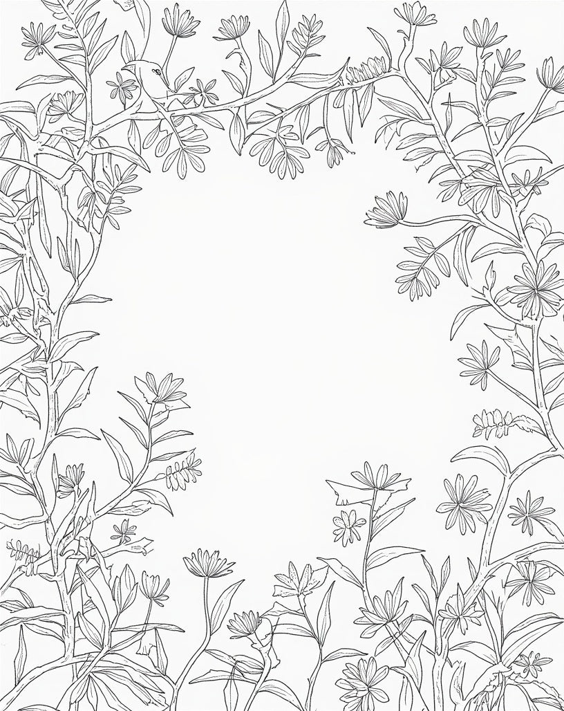 Branching Floral Outline Garden Pattern Rug