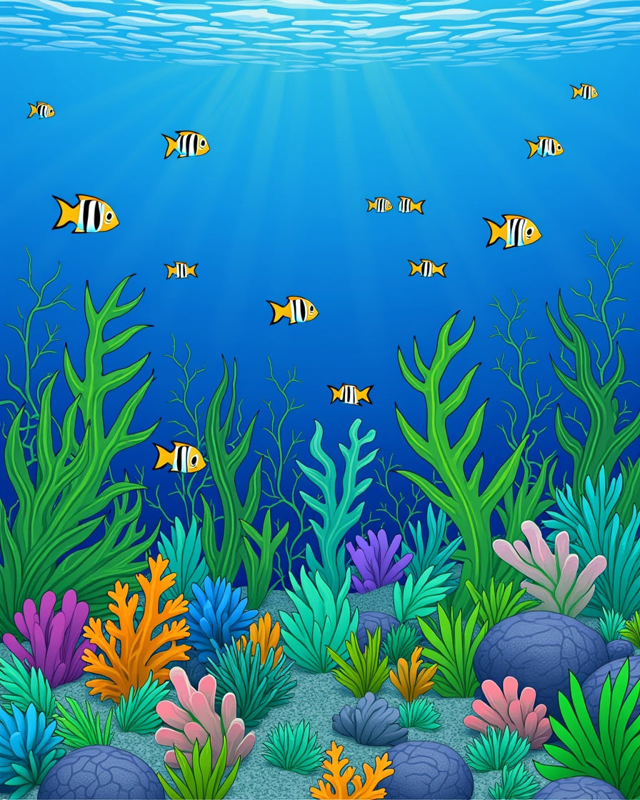 Underwater Coral Reef Fish Graphic Pattern Rug