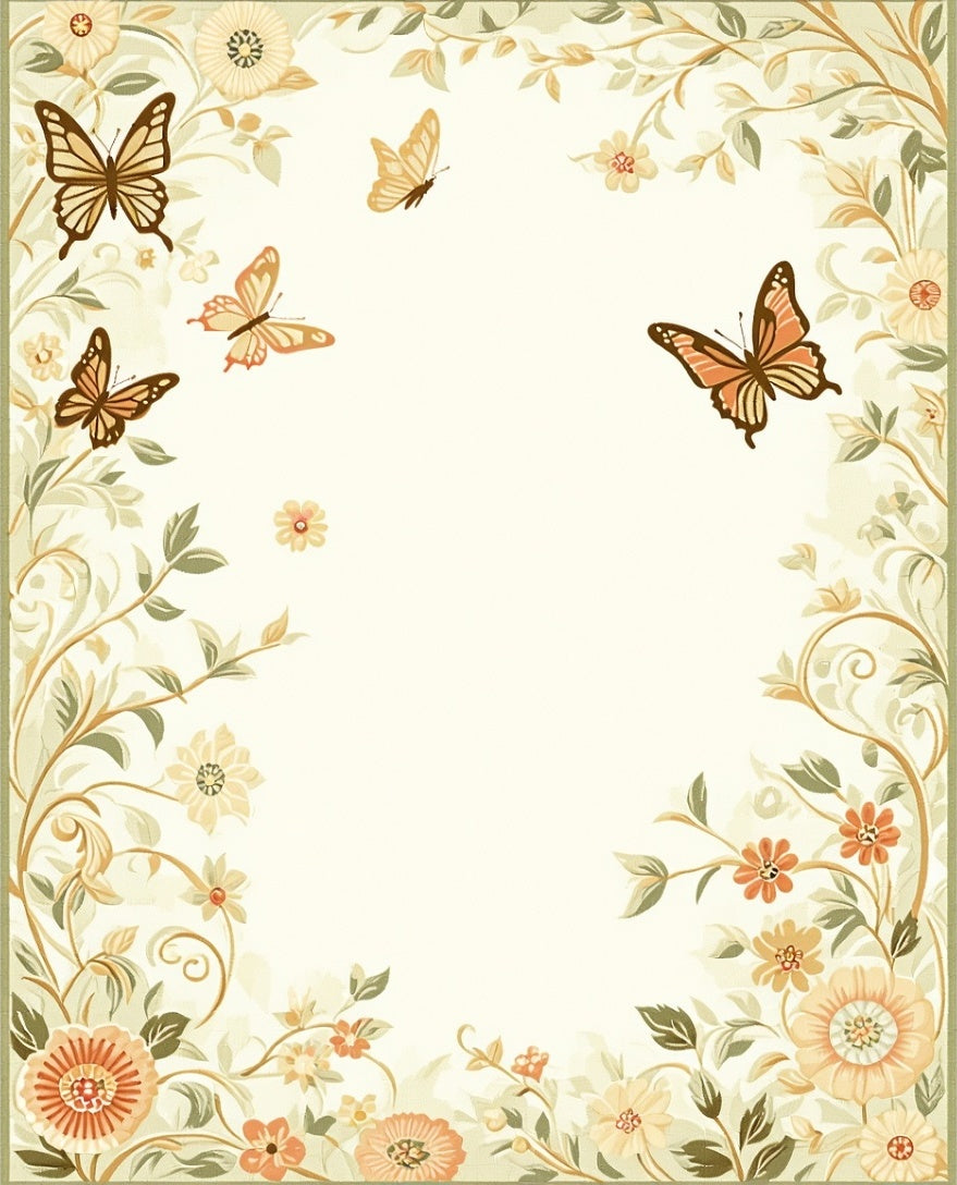Cream Butterfly Garden Floral Vines Rug