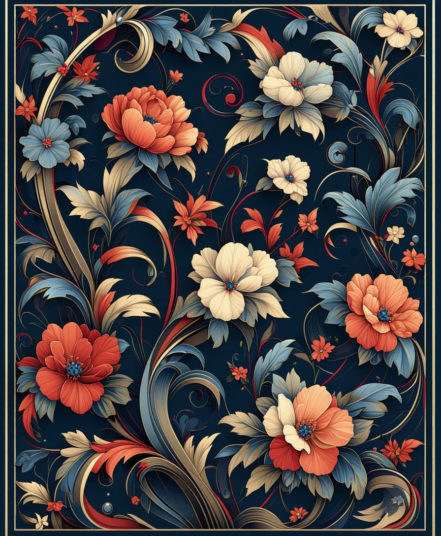 Vintage Floral Scroll Pattern Rug