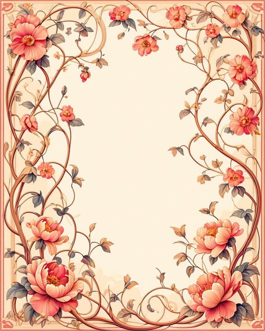 Elegant Coral Peony Vine Pattern Rug