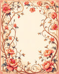 Elegant Coral Peony Vine Pattern Rug