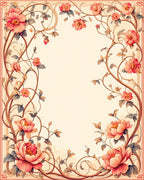 Elegant Coral Peony Vine Pattern Rug