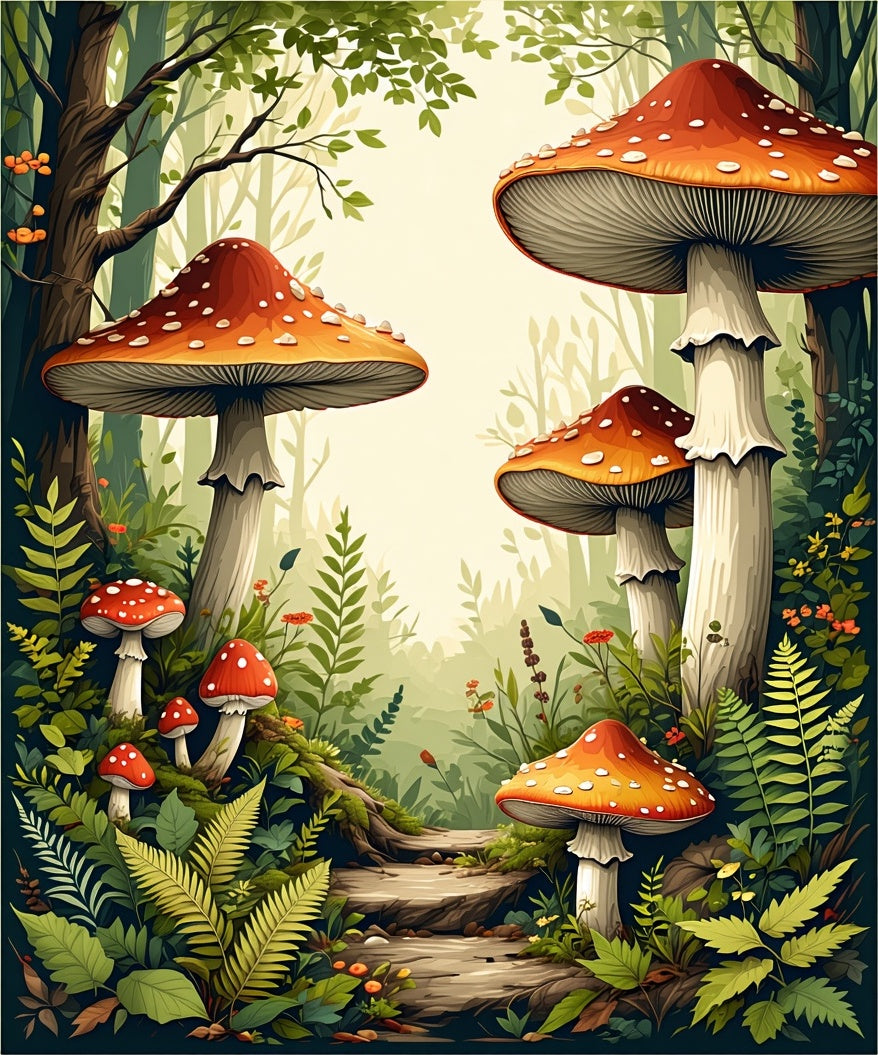 Whimsical Forest Mushroom Pattern Rug