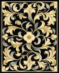 Ornate Floral Scrollwork Black Rug