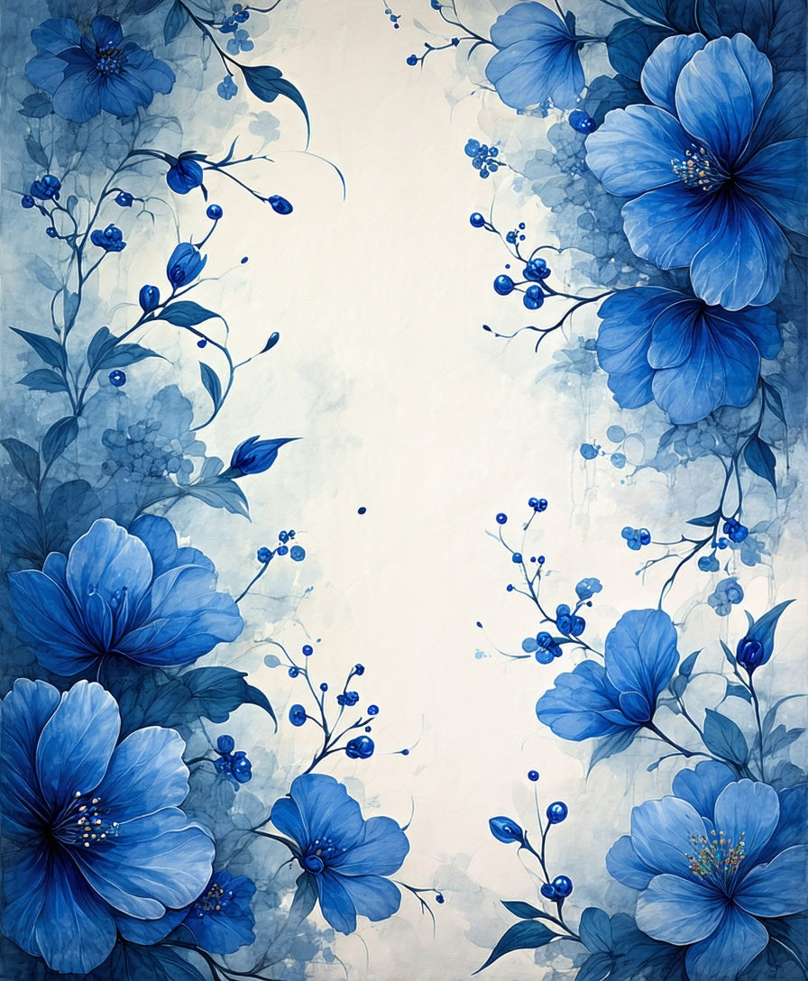Blue Floral Watercolor Patterned Rug