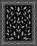 Black White Feathery Floral Pattern Rug