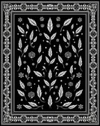 Black White Feathery Floral Pattern Rug