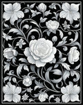 Elegant Black White Floral Scrollwork Rug