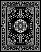 Ornate Floral Motif Black White Rug