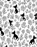 Playful Black Cats Floral Bloom Pattern Rug