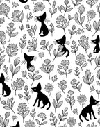 Playful Black Cats Floral Bloom Pattern Rug