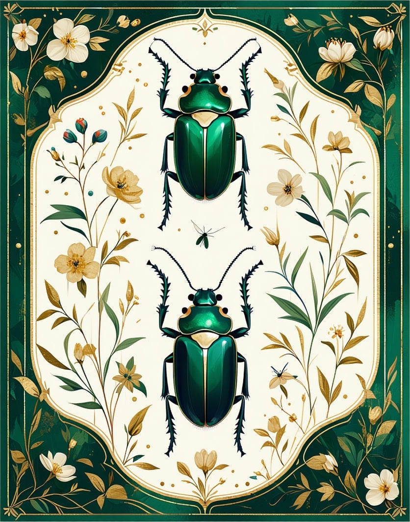 Emerald Beetles Botanical Art Rug