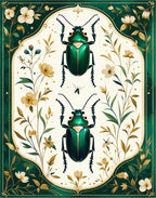 Emerald Beetles Botanical Art Rug