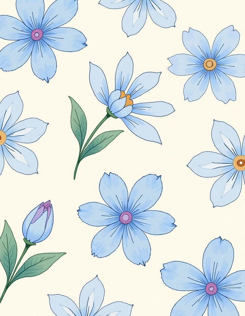 Light Blue Delicate Petal Floral Pattern Rug