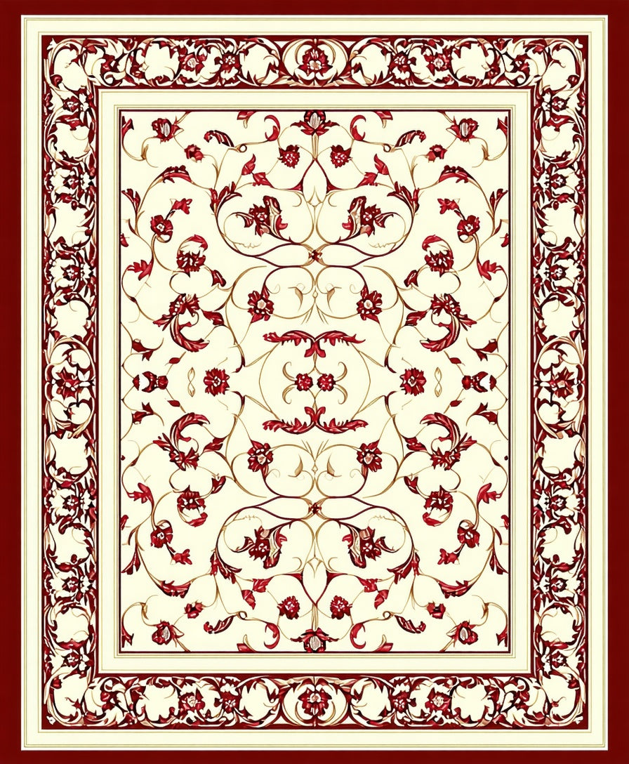 Red Vine Floral Cream Border Rug