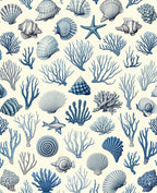 Blue Coral and Shell Nautical Pattern Rug