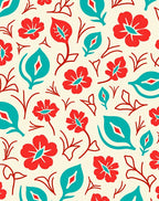 Bold Red Teal Floral Motif Rug