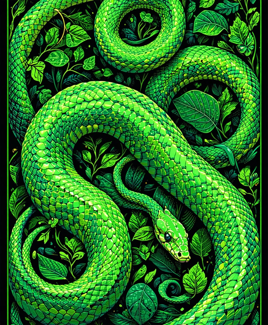 Vibrant Green Serpent Forest Pattern Rug