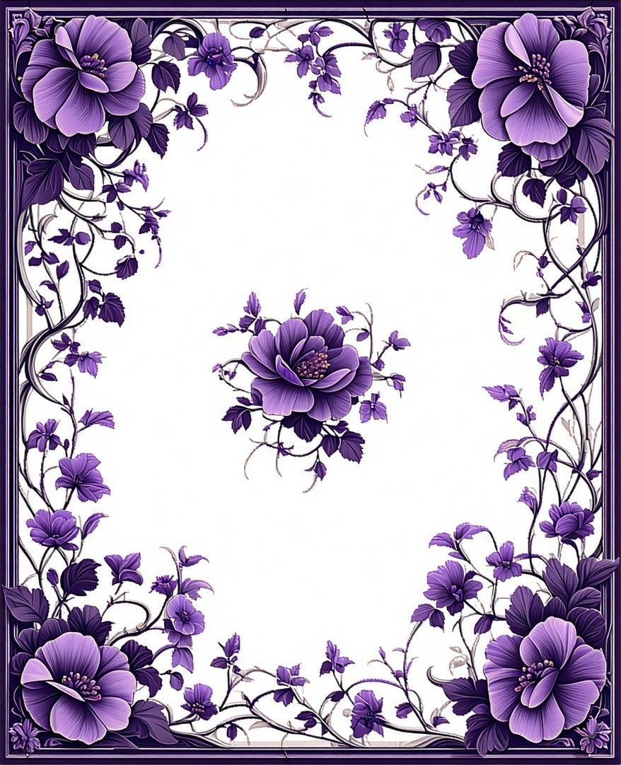 Elegant Purple Floral Vine Frame Rug