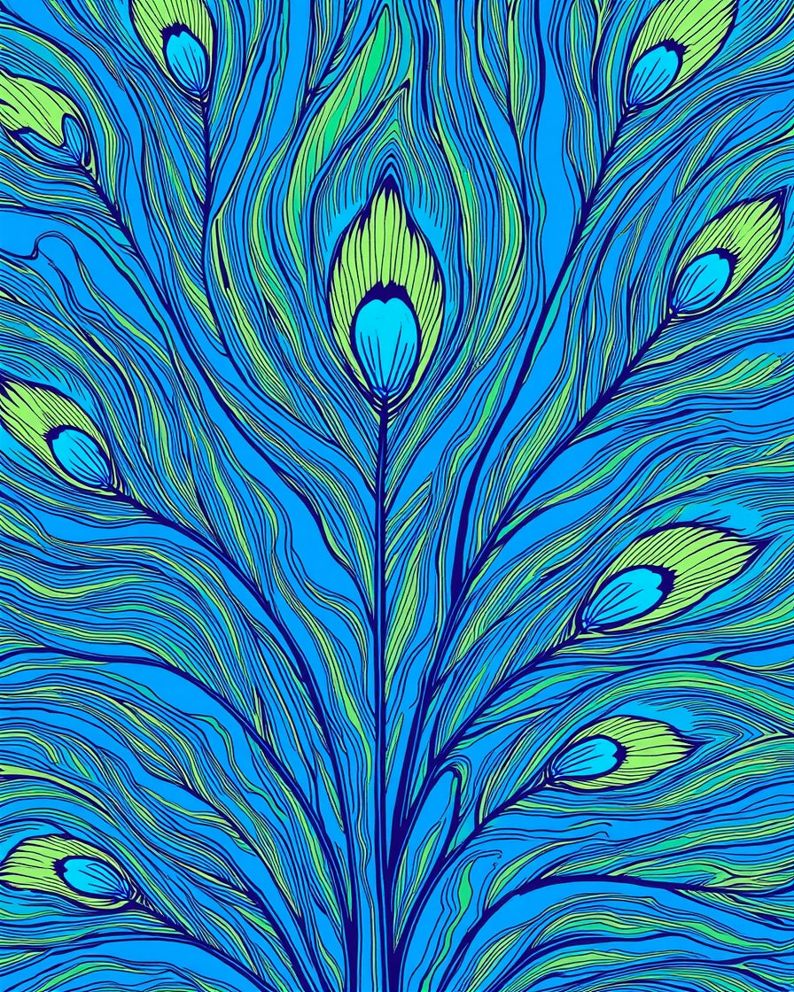 Vibrant Peacock Feather Pattern Rug