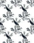 Stylized Black Bird Foliage Pattern Rug