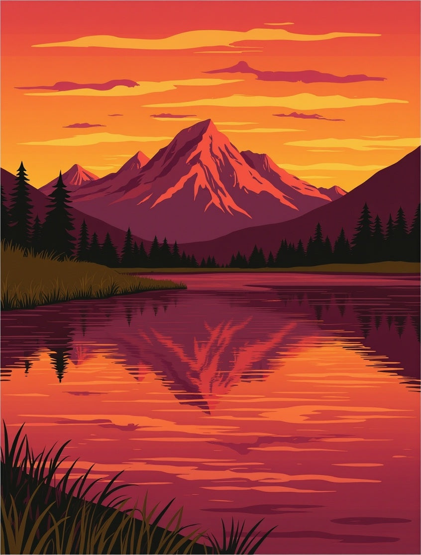 Majestic Mountain Sunset Reflections Rug