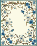 Blue Floral Butterfly Vine Design Rug