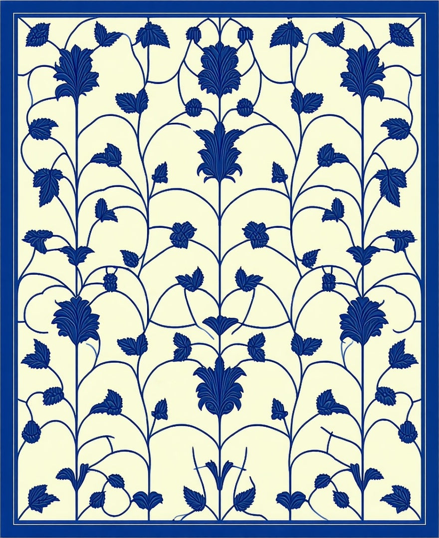 Classic Blue Floral Vine Pattern Rug