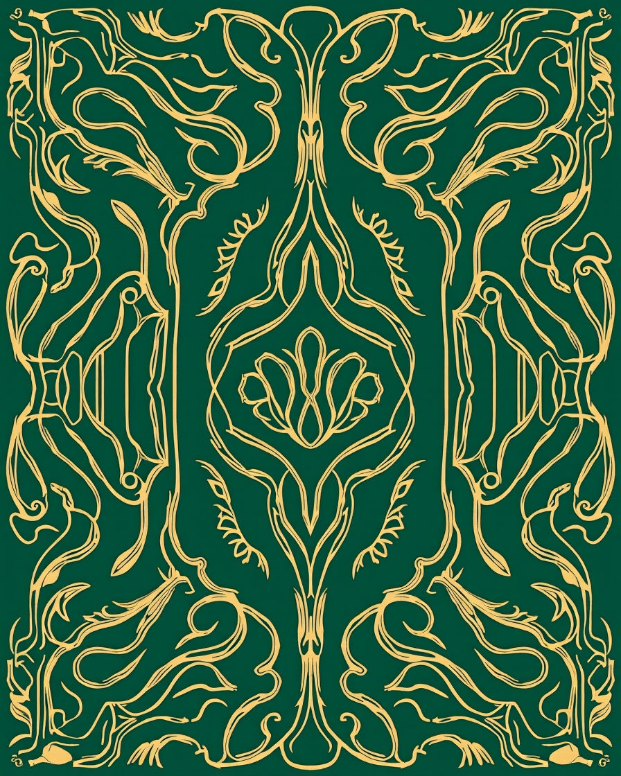 Green Gold Art Nouveau Swirl Rug