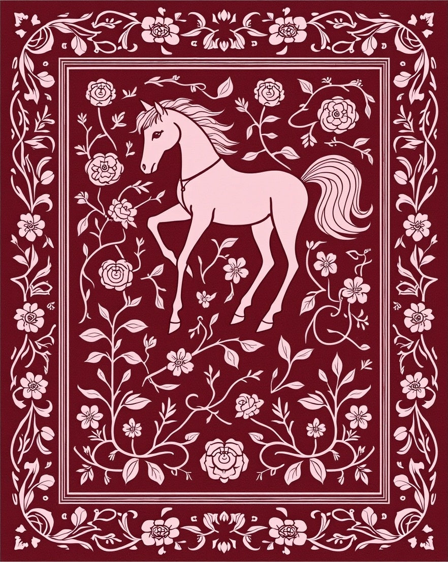 Equestrian Floral Vine Border Design Rug
