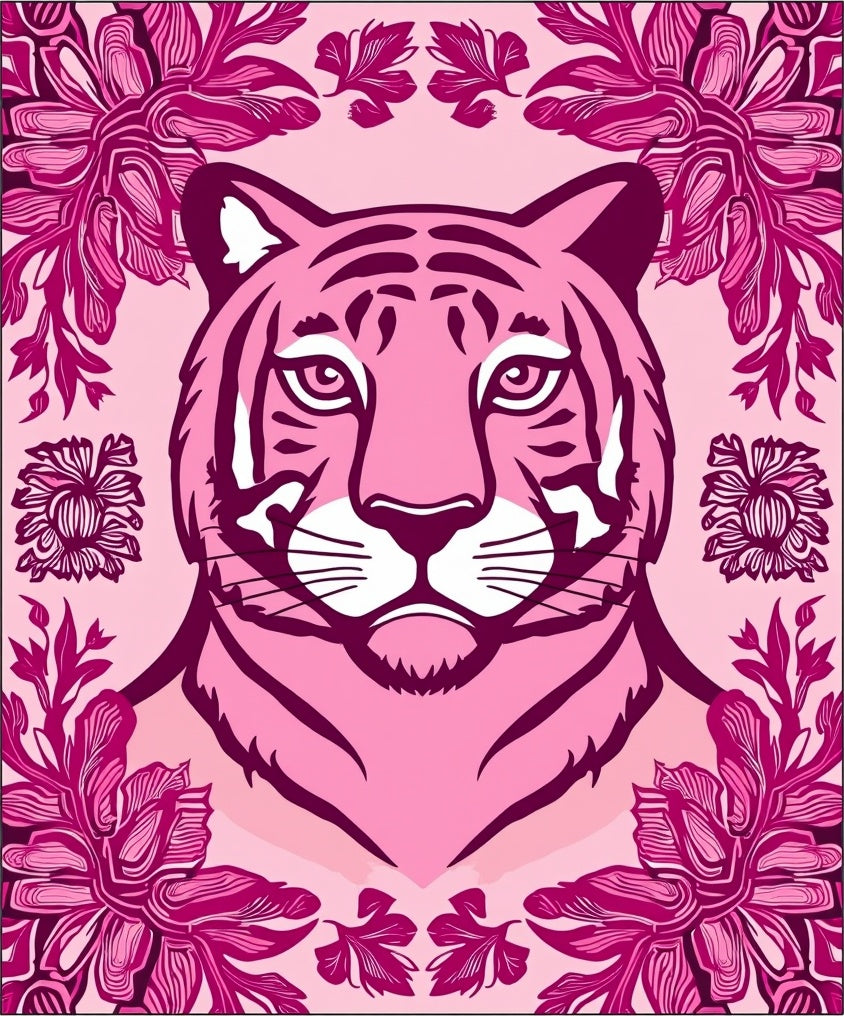 Pink Tiger Floral Bold Pattern Rug