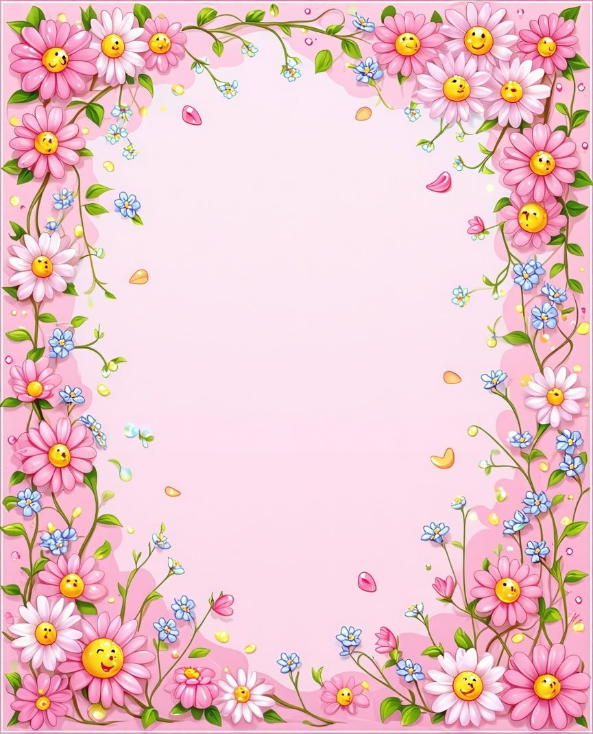 Pink Floral Smiley Faces Vine Rug
