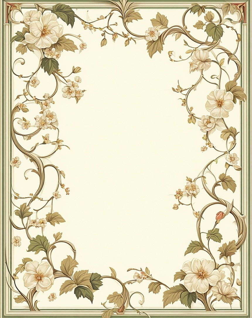 Delicate Floral Vine Frame Rug