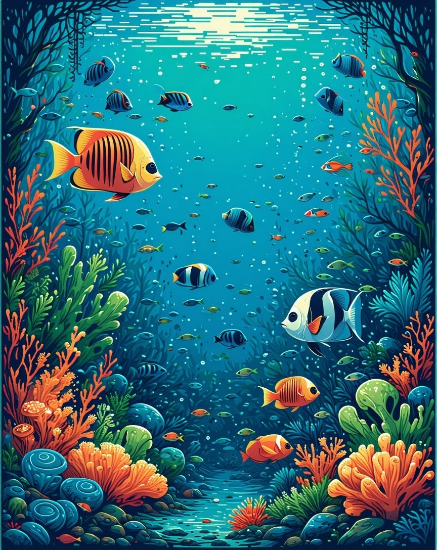 Vibrant Underwater Coral Reef Fish Design Rug