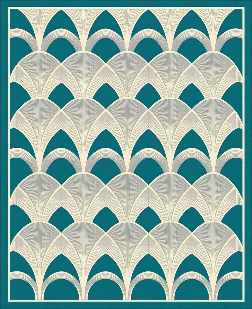 Art Deco Fan Patterned Geometric Rug