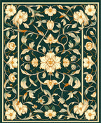 Ornate Floral Botanical Vine Pattern Rug