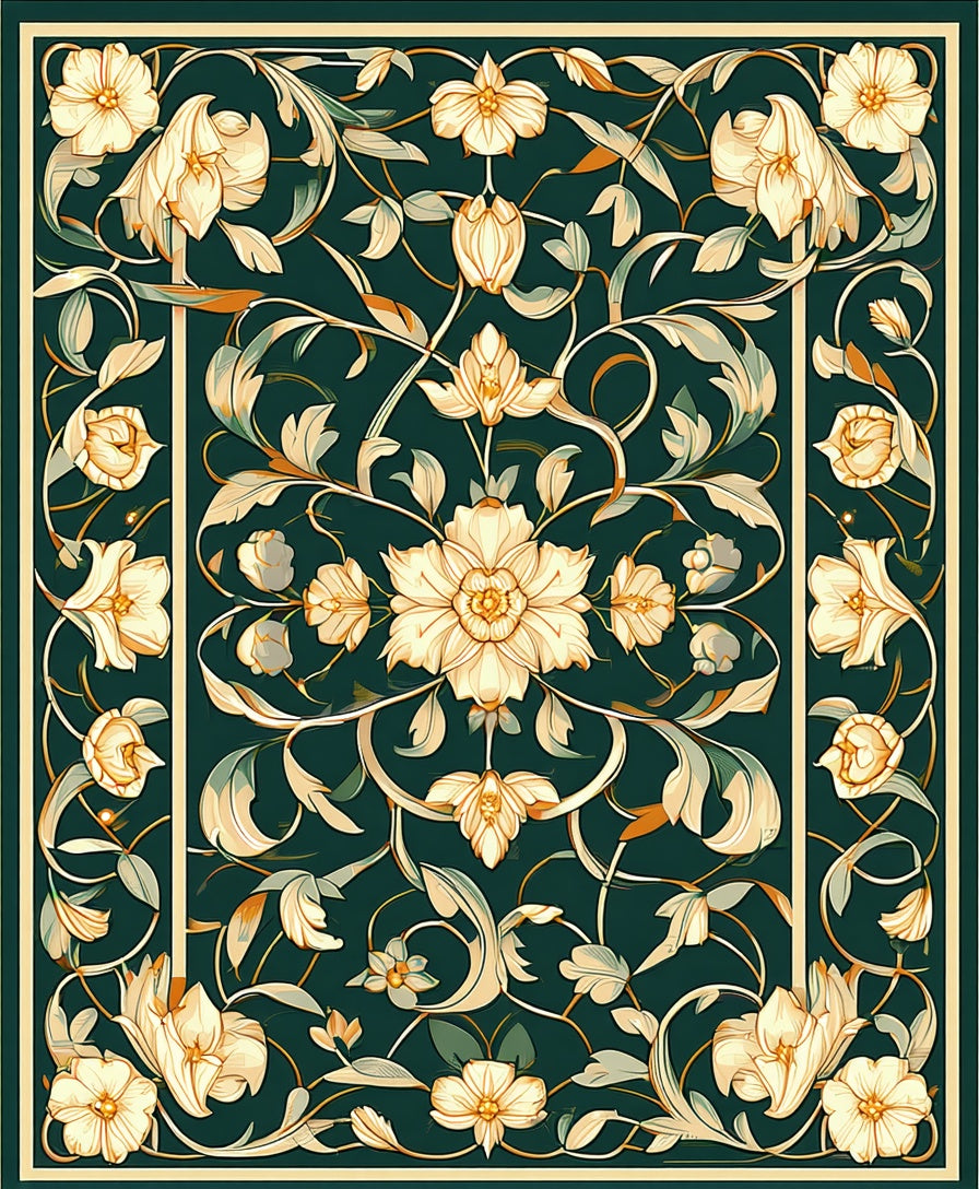 Ornate Floral Botanical Vine Pattern Rug