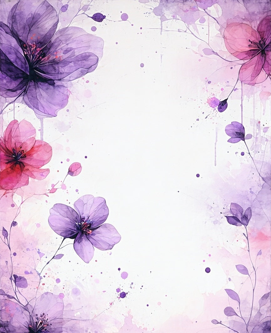 Delicate Purple Floral Watercolor Design Rug