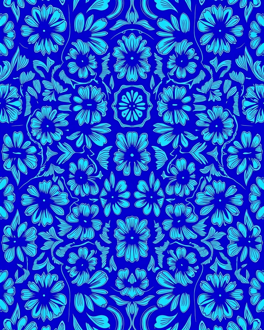 Radiant Blue Floral Pattern Rug