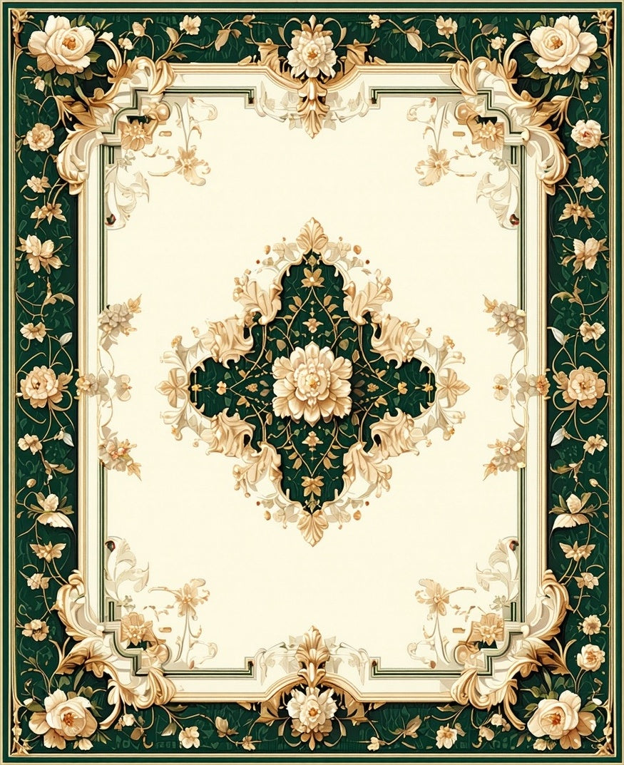Elegant Floral Scroll Garden Motif Rug