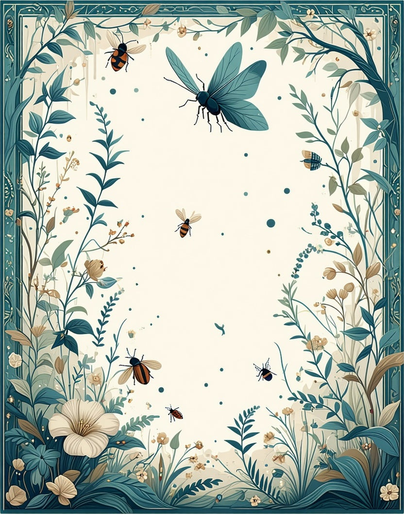 Nature Insects And Floral Frame Rug