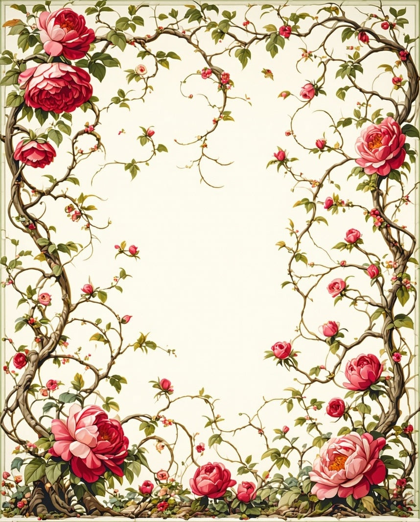 Vintage Peony Vine Floral Pattern Rug