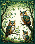 Forest Owl Family Patterned Rug