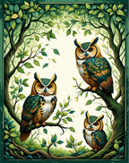 Forest Owl Family Patterned Rug