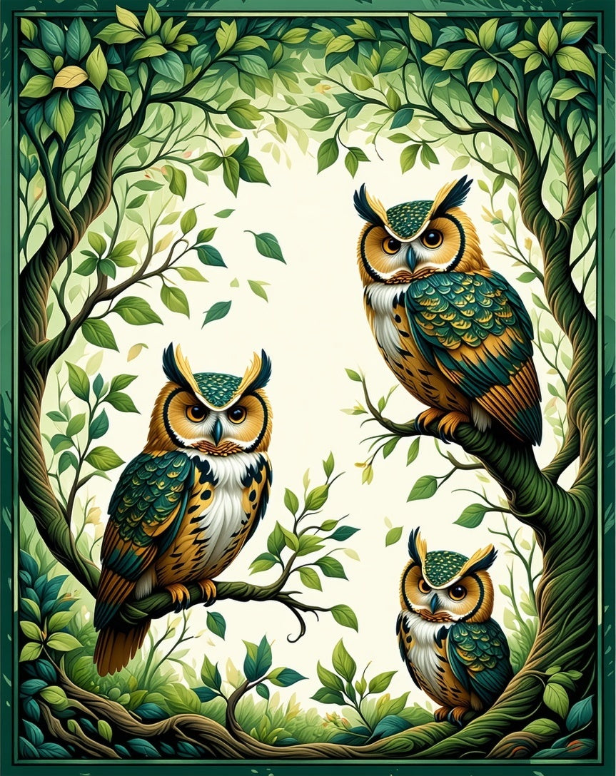 Forest Owl Family Patterned Rug