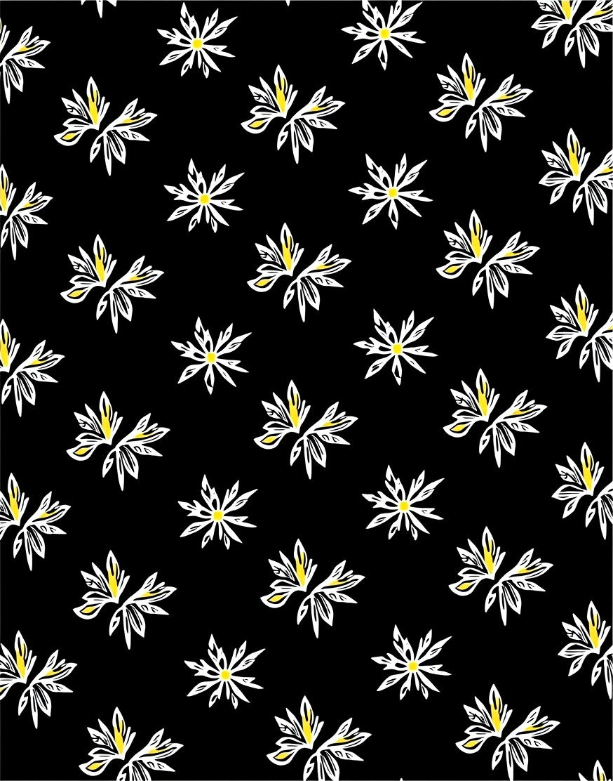 Black White Yellow Floral Burst All-Over Rug