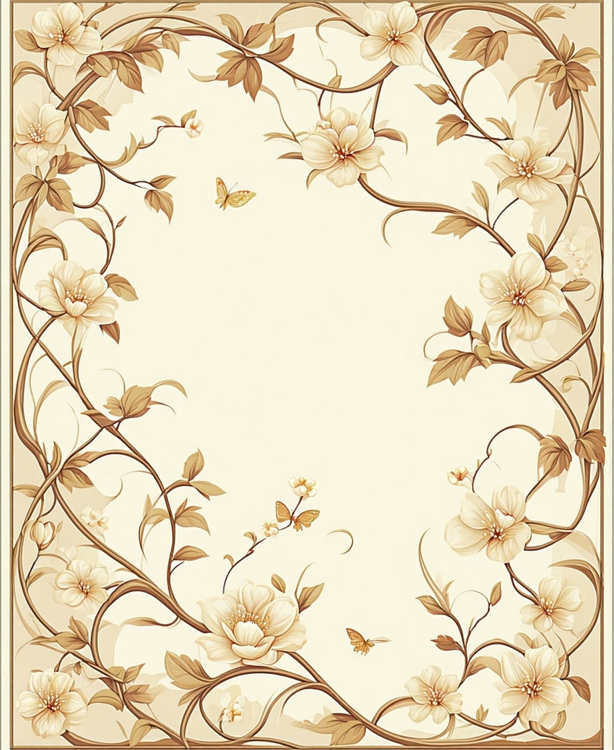 Elegant Floral Butterfly Vine Pattern Rug