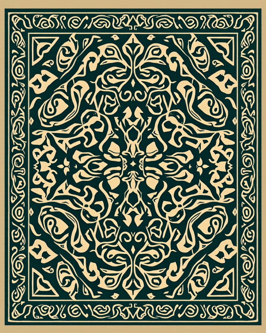Ornate Floral Inlay Pattern Rug
