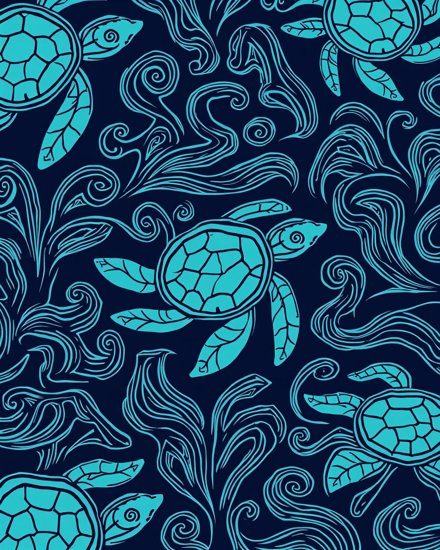 Oceanic Turtle Aquatic Swirl Design Rug